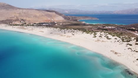 White-Sandy-Milos-Beach-at-Elafonisos-Island,-Peloponnese,-Greece---Aerial