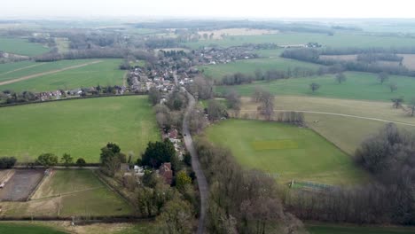 Aerial-view-above-Nonington-vibrant-rural-small-town-countryside-farmland-rustic-boundary-land-borders