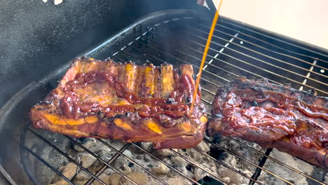 Barbecue-Schweinefleisch-Spareribs-Auf-Dem-Grill-über-Kohlen
