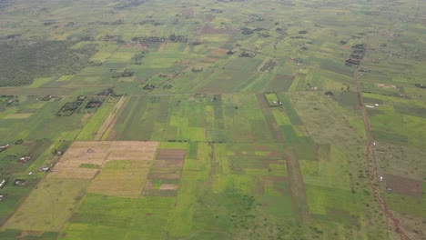 Paisaje-Sereno-De-Tierras-De-Cultivo-Verdes-En-El-Sur-De-Kenia,-Vista-Aérea