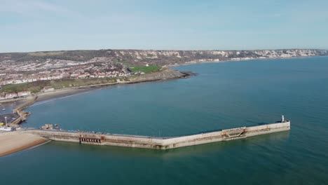 Folkestone-Harbour-Wide-Angle-blue-sky-with-light-clouds-4K