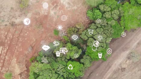 Futuristic-aerial-drone-view-of-the-forest-coverage