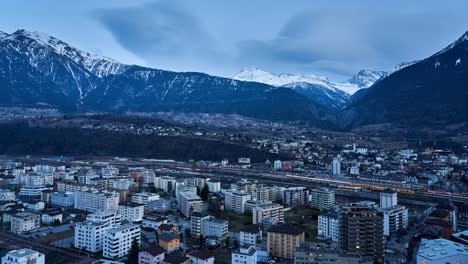 Brig,-evening-timelapse-over-the-town-and-the-alps