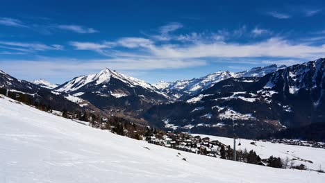 Panning-timelapse-view-over-the-snow-covered-ski-resort-of-Leysin-in-Switzerland
