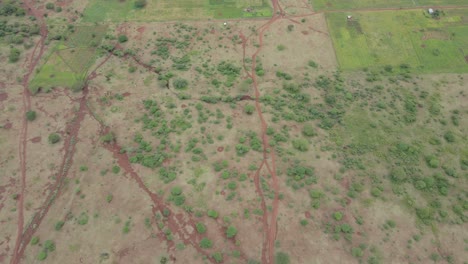 Pristine-African-savanna-landscape-in-Southern-Kenya,-aerial-tilt-down