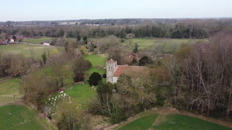 Drone-forward-over-a-English-church-in-Kent-4K
