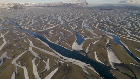Aerial-View-Of-Braided-River-With-Sandy-Riverbed