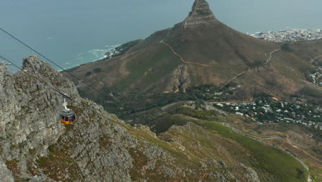 View-Of-Cable-Car-Descending-On-Table-Mountain-In-Cape-Town,-South-Africa