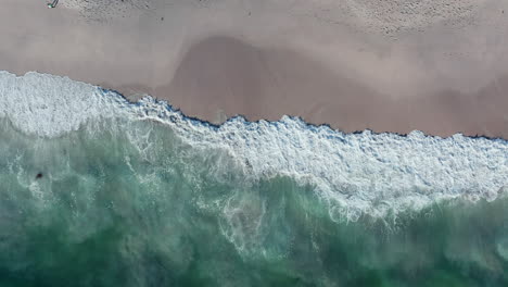Top-Down-View-Of-Bloubergstrand-Beach-In-Cape-Town,-South-Africa---aerial-drone-shot