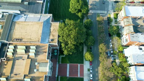 Virginia-Museum-of-Fine-Arts-and-Arthur-Ashe-Boulevard---Richmond,-Virginia-|-Aerial-View-Panning-Up-|-Summer-2021