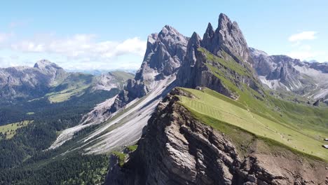 Seceda-at-South-Tyrol,-Italian-Alps,-Dolomites,-Italy---Aerial-Drone-View