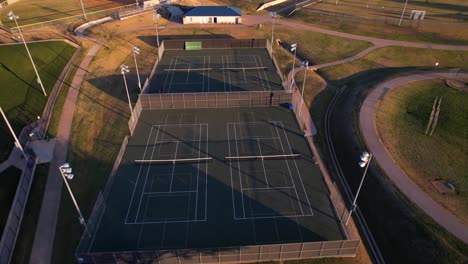 Aerial-footage-of-the-tennis-courts-at-Unity-Park-in-Highland-Village-Texas