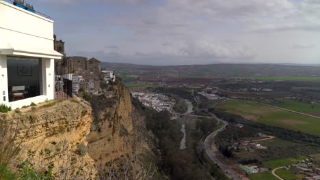 High-above-panoramic-view-over-cliffs-and-countryside-in-Spanish-village