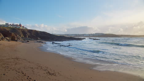 Idyllic-Scenery-At-Little-Fistral-Beach,-Newquay-Cornwall---wide,-static