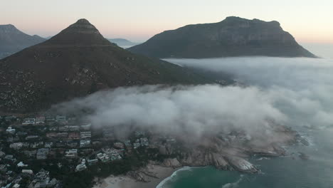 Amazing-View-Of-Sunset-In-Llandudno,-Cape-Town,-Klein-Leeukoppie-Mountain,-South-Africa---aerial-shot