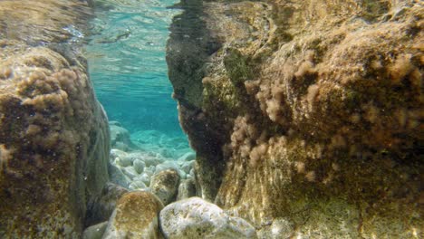 Underwater-Shot-Of-Paralia-Emplisi's-Crysta-Beachl-Water-And-Rocky-Surface