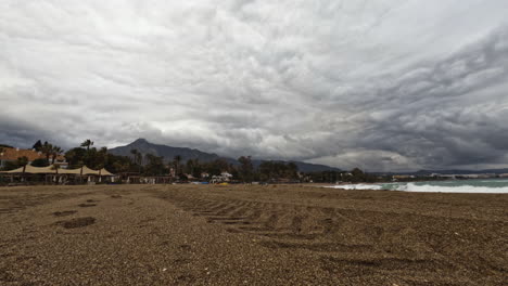 4k-Time-lapse-of-dark-clouds-and-the-famous-mountain-La-Concha-in-Marbella,-Spain