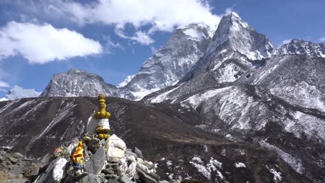 A-beautiful-view-of-the-Himalaya-Mountains-in-the-Everest-Region-of-Nepal-with-a-stupa-in-the-foreground