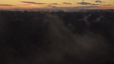 Langsame-Neigung-Nach-Oben-Enthüllt-Nebel,-Der-Aus-Dem-Regenwald-Tambopata-Nationalreservat-Aufsteigt
