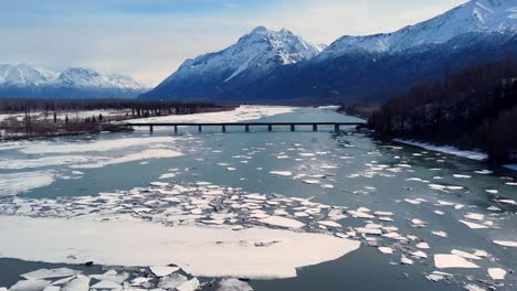 4k-30fps-aerial-video-of-the-Spring-Breakup,-on-the-Knik-River,-between-Anchorage-and-Wasilla,-Alaska