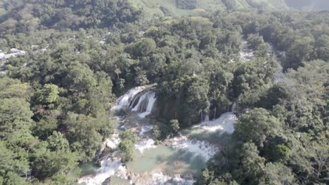 Aerial-View-With-Series-Of-Waterfalls-At-Agua-Azul-In-Mexico,-State-of-Chiapas-Near-Palenque