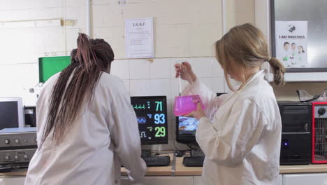 Two-Female-Scientists-Are-Working-With-Liquids-and-computers-In-A-Laboratory