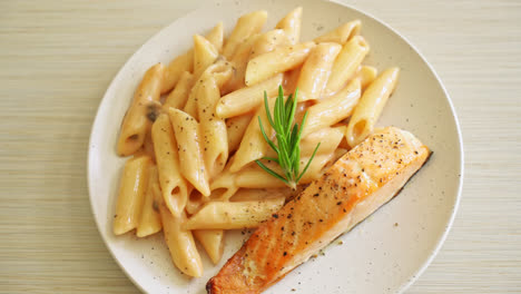 grilled-salmon-fillet-with-penne-pasta-tomato-cream-sauce