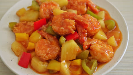 Stir-fried-sweet-and-sour-with-fried-shrimp-on-plate---Asian-food-style