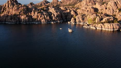 4K-Drone-Watson-Lake-Prescott-Arizona-Boulder-Cliffside-Over-Water