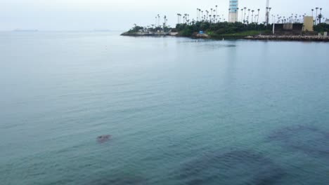 4K-Long-Beach-THUMS-Oil-Island-Reveal-Over-Ocean