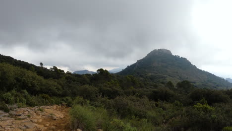 Wide-shot-of-a-mountain-peak-on-a-cloudy-day-at-La-Concha,-Marbella,-Spain