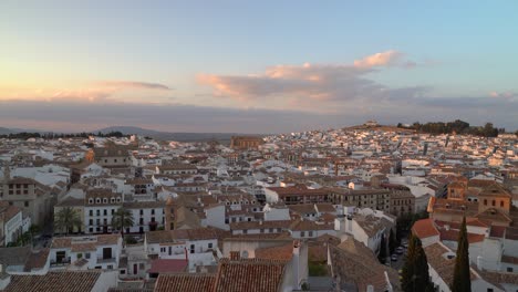 Static-view-over-Antequera-in-Andalusia,-Spain-at-sunset-with-traffic