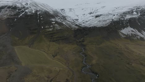 Breathtaking-Scenery-of-Snow-Capped-Iceland-Mountains-and-Rivers---Aerial