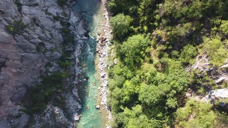 Tara-River-Canyon-at-Zabljak,-Durmitor-National-Park,-Montenegro---Aerial-Top-Down