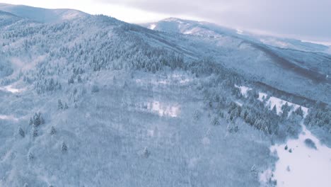Dramático-Dron-4k-Sobre-La-Cordillera-Nevada-Congelada-En-El-Parque-Nacional-Tatra,-Eslovaquia