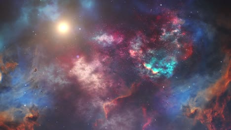 Volando-A-Través-De-Coloridas-Nebulosas-Fractales-Y-Estrellas,-El-Universo