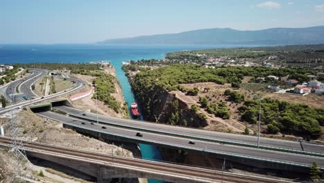 View-of-the-Corinth-canal,-sea-and-mountains