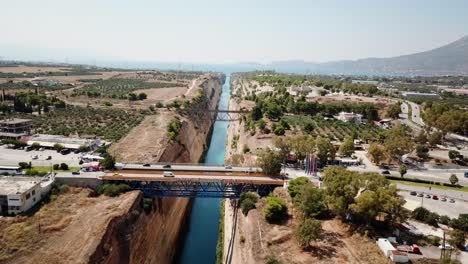 View-by-drone-of-the-Corinth-canal,-Greece-and-peloponnese