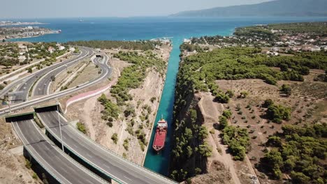 Drone-view-of-the-Corinth-canal,-Greece-and-Peloponnese