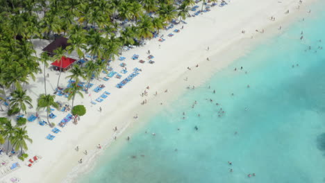 A-perfect-day-to-hang-out-at-the-beach-on-the-most-beautiful-island,-Saona,-Dominican-Republic,-aerial