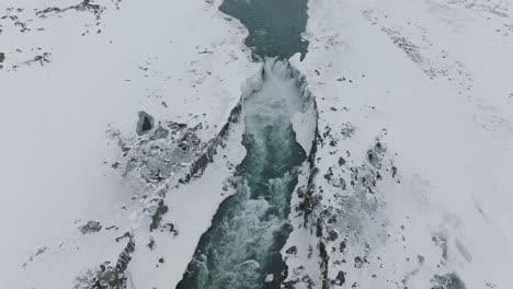 Winter-Scenery-above-Dettifoss-Waterfall-in-North-Iceland,-Aerial