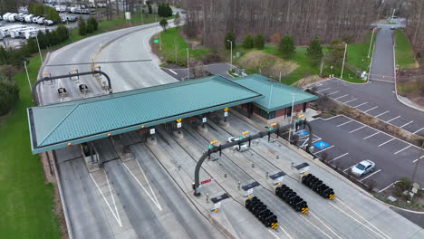Aerial-pullback-of-USA-toll-plaza-interchange
