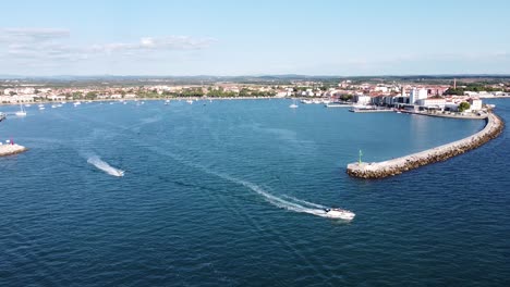 Sailing-Boats-at-the-Port-of-Umag,-Istria,-Croatia---Aerial-Drone-View