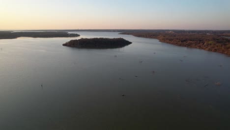 Aerial-footage-of-an-island-near-Poindexter-Branch-on-Lake-Lewisville-in-Texas