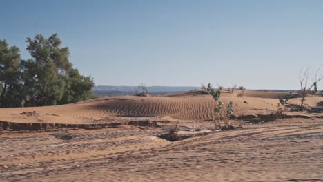 Fahren-Durch-Die-Tödliche-Sahara-wüste-In-Marokko,-Seitliche-Bewegungsansicht