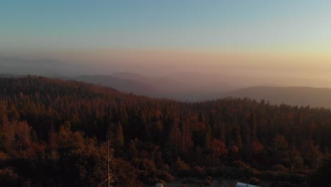 Mountain-sunset-near-Shaver-Lake,-California.-Drone-4k