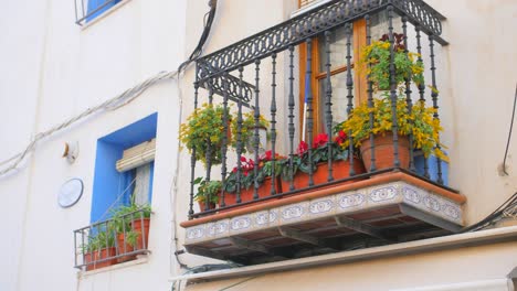 Balcony-With-Colorful-Flowering-Plants-In-Typical-Residential-Structures-In-Spain
