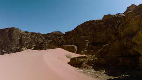Sand-Dunes-And-Rock-Formations-In-Wadi-Rum-Protected-Area,-UNESCO-World-Heritage-Site-In-Jordan