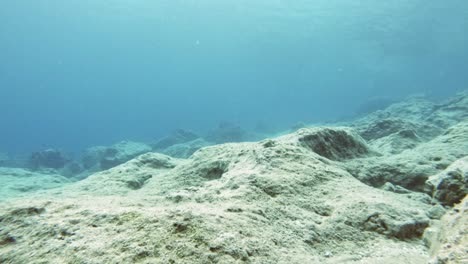 Rocky-Structure-of-Seabed-in-Parallia-Emplisi-Beach-Greece,-Europe---Underwater-Shot