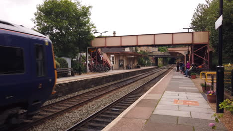 First-Great-Western-Train-Arriving-at-Bradford-on-Avon-Station-in-Wiltshire-on-an-Overcast-Summer’s-Day-in-Slow-Motion